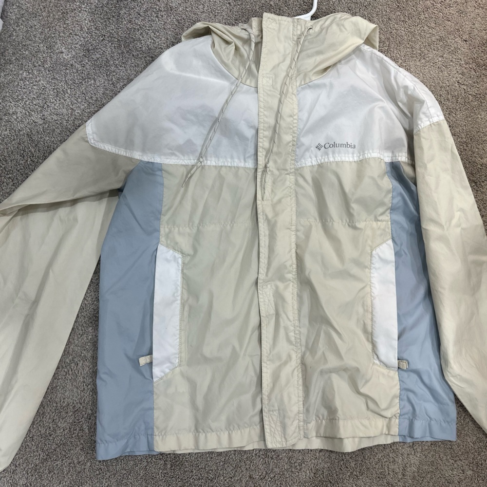 Columbia Light Beige and Grey Blue Windbreaker Jacket